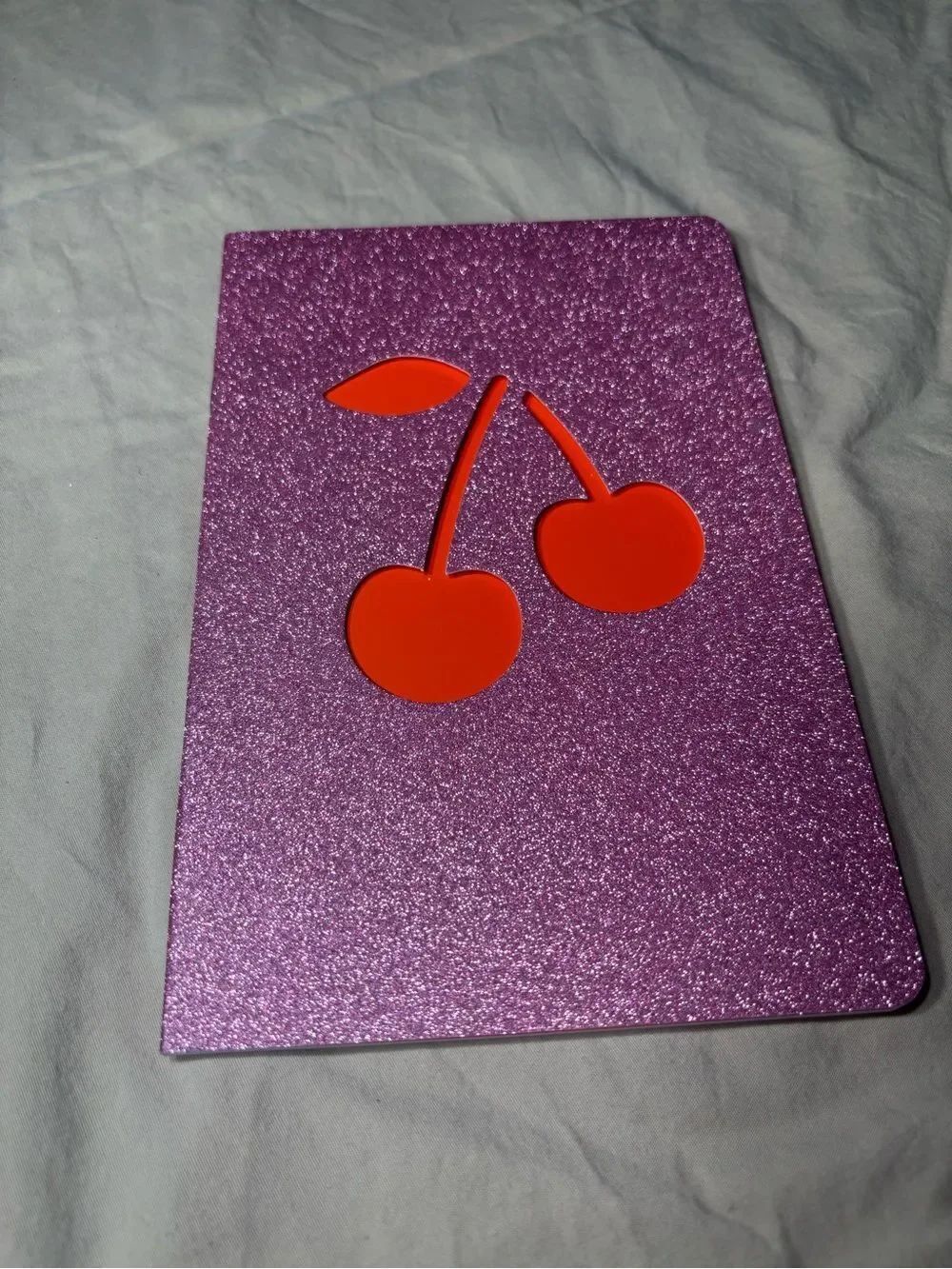 New Pink Glitter Cherry Notebook Journal Diary